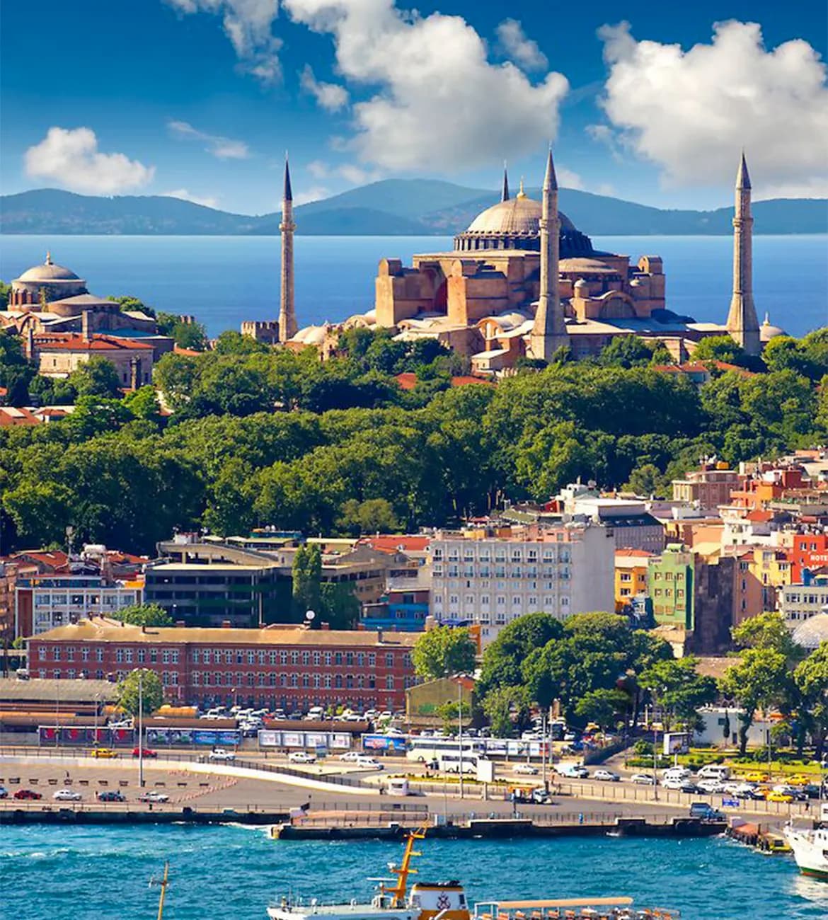 Istanbul skyline with Hagia Sophia by the sea